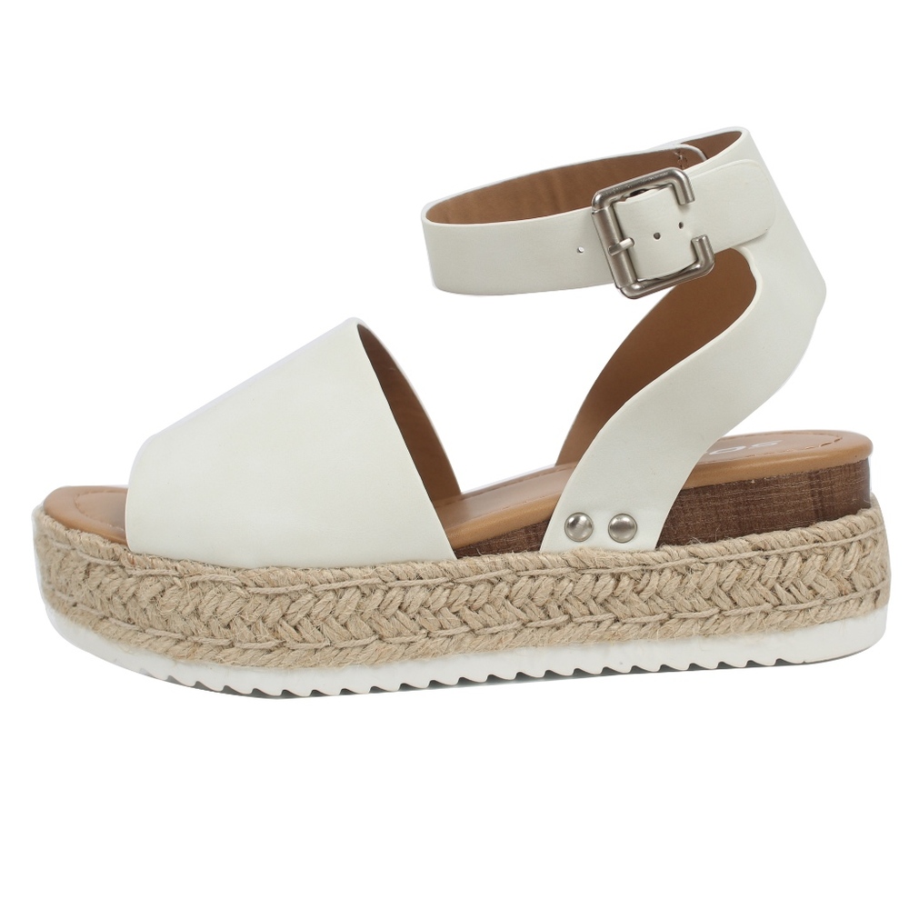 Off White Open Toe Halter Espadrille Sandals - Picture 2 of 5